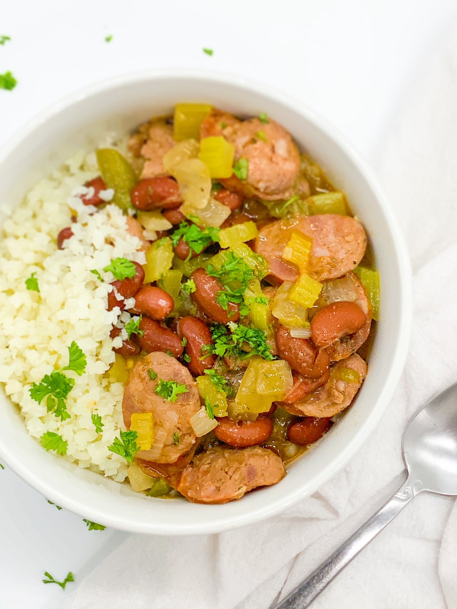 Louisiana Red Beans and Cauliflower Rice Grain Free Table