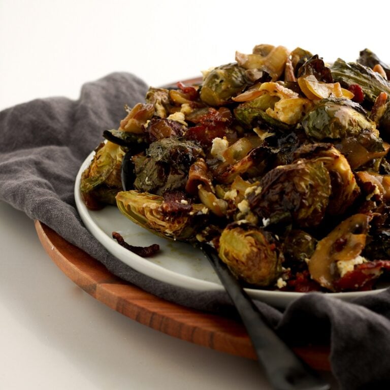 Dijon Bacon Brussels Sprouts with Goat Cheese Grain Free Table